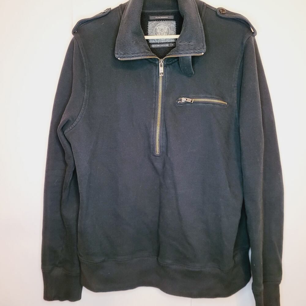 Club Monaco black military half zip long sleeved collared sweat shirt